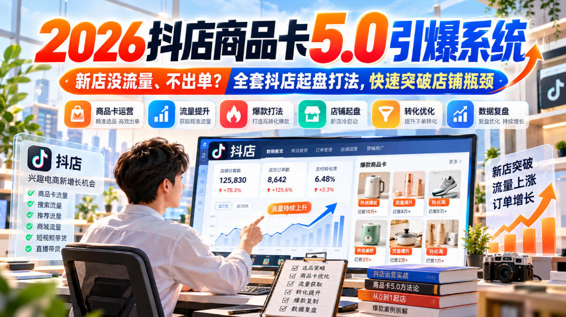 2026抖店商品卡5.0引爆店铺流量，新店没流量、不出单？全套抖店起盘打法，快速突破店铺瓶颈网络赚钱,项目资源网,副业资源网,兼职项目,网赚课程-副业赚钱-互联网创业-独家轻创IP大圣网创