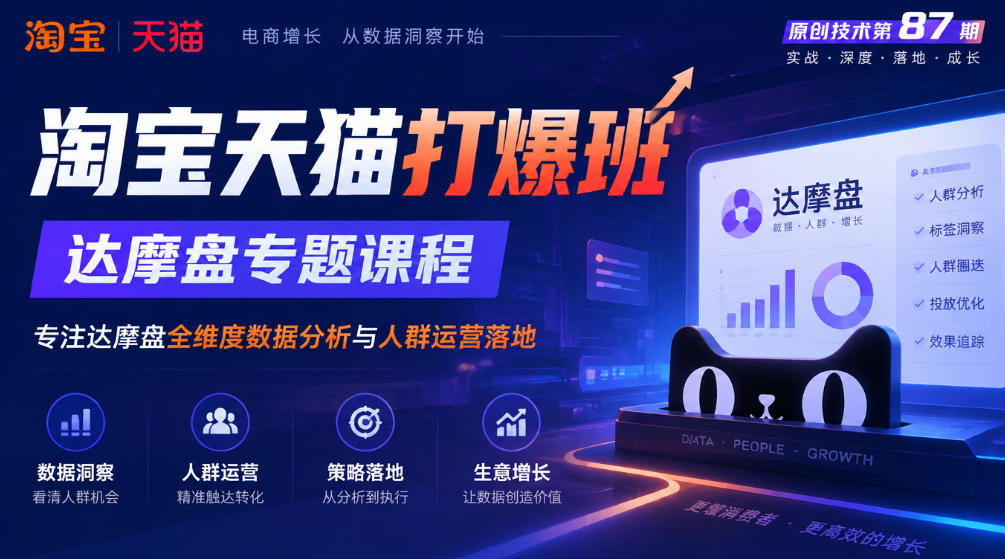 《淘宝天猫打爆班》原创技术第87期，达摩盘专题课程，专注达摩盘全维度数据分析与人群运营落地网络赚钱,项目资源网,副业资源网,兼职项目,网赚课程-副业赚钱-互联网创业-独家轻创IP大圣网创