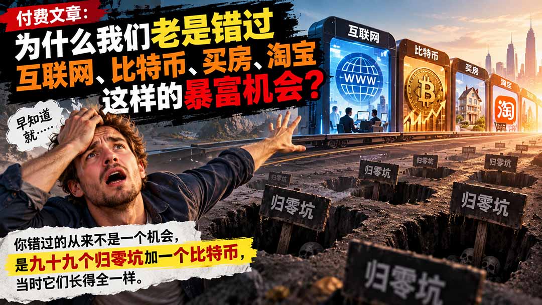 付费文章：为什么我们老是错过互联网、比特币、买 房、淘宝这样的暴富机会？网络赚钱,项目资源网,副业资源网,兼职项目,网赚课程-副业赚钱-互联网创业-独家轻创IP大圣网创