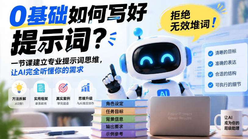 0基础如何写好提示词，拒绝无效堆词！一节课建立专业提示词思维，让AI完全听懂你的需求网络赚钱,项目资源网,副业资源网,兼职项目,网赚课程-副业赚钱-互联网创业-独家轻创IP大圣网创