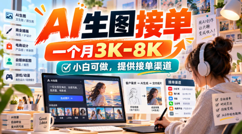 AI生图接单，一个月3K-8K，小白可做，提供接单渠道网络赚钱,项目资源网,副业资源网,兼职项目,网赚课程-副业赚钱-互联网创业-独家轻创IP大圣网创