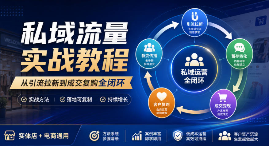 私域流量实战教程,从引流拉新到成交复购全闭环,实体店电商通用网络赚钱,项目资源网,副业资源网,兼职项目,网赚课程-副业赚钱-互联网创业-独家轻创IP大圣网创