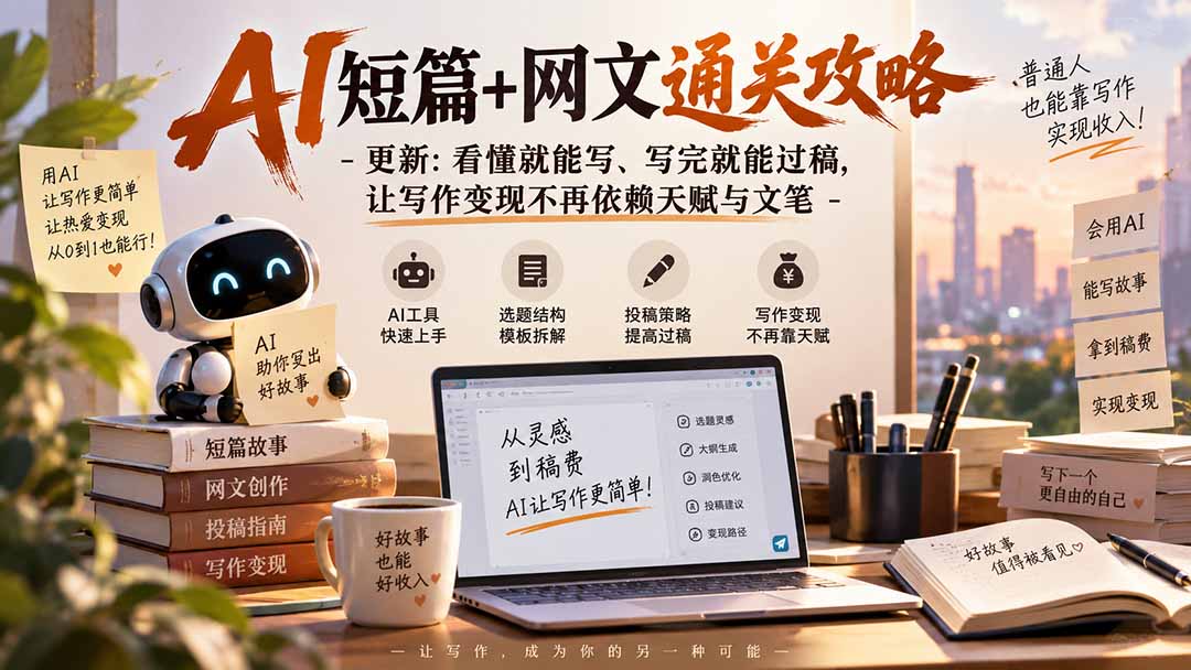 AI短篇+网文通关攻略-更新1009：看懂就能写、写完就能过稿，让写作变现不再依赖天赋与文笔网络赚钱,项目资源网,副业资源网,兼职项目,网赚课程-副业赚钱-互联网创业-独家轻创IP大圣网创