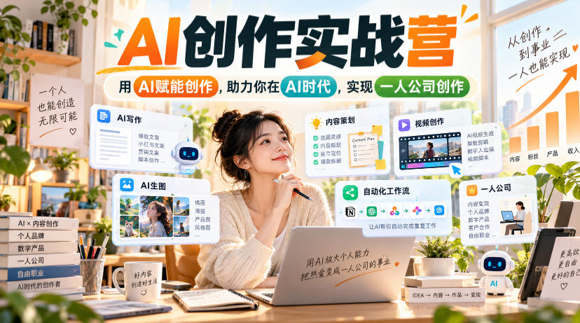 AI创作实战营,用AI赋能创作,助力你在AI时代,实现一人公司创作网络赚钱,项目资源网,副业资源网,兼职项目,网赚课程-副业赚钱-互联网创业-独家轻创IP大圣网创