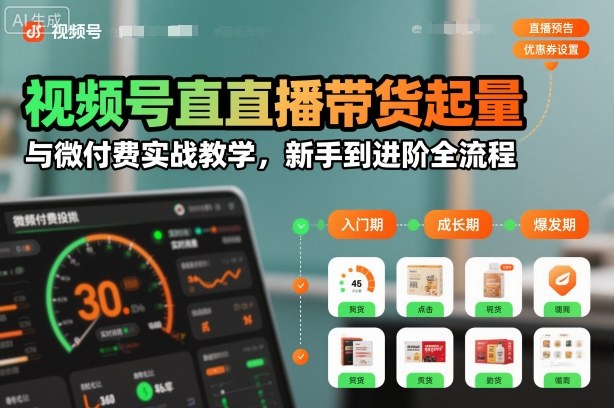 视频号直播带货起量与微付费实战教学,新手到进阶全流程(更新26年10月)网络赚钱,项目资源网,副业资源网,兼职项目,网赚课程-副业赚钱-互联网创业-独家轻创IP大圣网创
