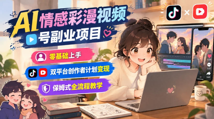 AI情感彩漫视频号副业项目，零基础上手，双平台创作者计划变现，保姆式全流程教学网络赚钱,项目资源网,副业资源网,兼职项目,网赚课程-副业赚钱-互联网创业-独家轻创IP大圣网创