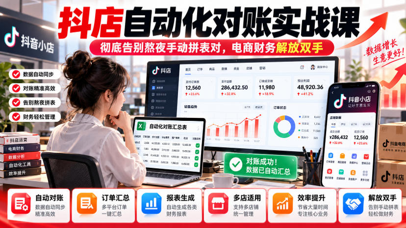 抖店自动化对账实战课,彻底告别熬夜手动拼表对,账电商财务解放双手网络赚钱,项目资源网,副业资源网,兼职项目,网赚课程-副业赚钱-互联网创业-独家轻创IP大圣网创