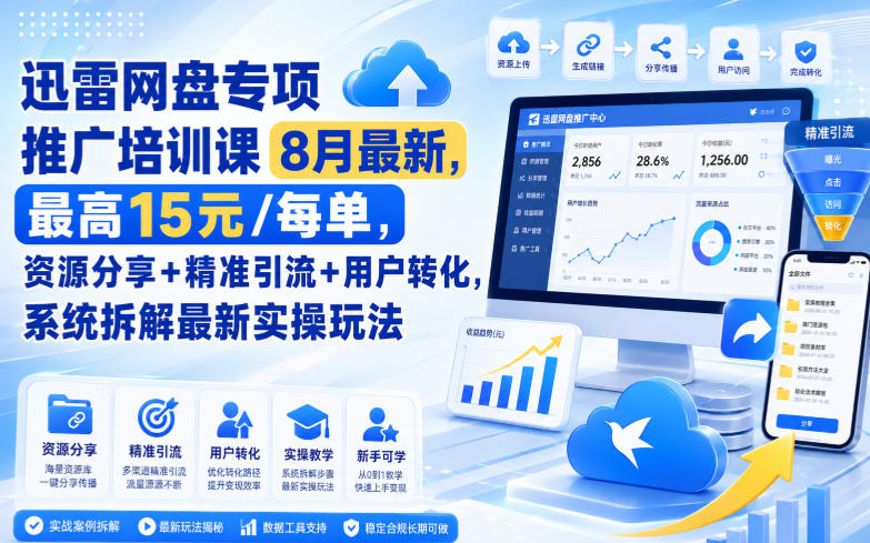 迅雷网盘专项推广培训课9月最新,最高15米/每单,资源分享+精准引流+用户转化,系统拆解最新实操玩法(更新1009)网络赚钱,项目资源网,副业资源网,兼职项目,网赚课程-副业赚钱-互联网创业-独家轻创IP大圣网创