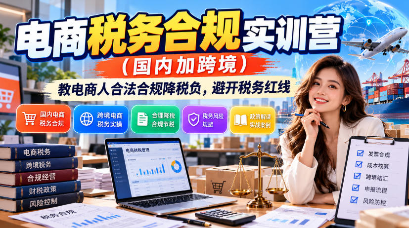 电商税务合规实训营(国内加跨境),教电商人合法合规降税负,避开税务红线网络赚钱,项目资源网,副业资源网,兼职项目,网赚课程-副业赚钱-互联网创业-独家轻创IP大圣网创