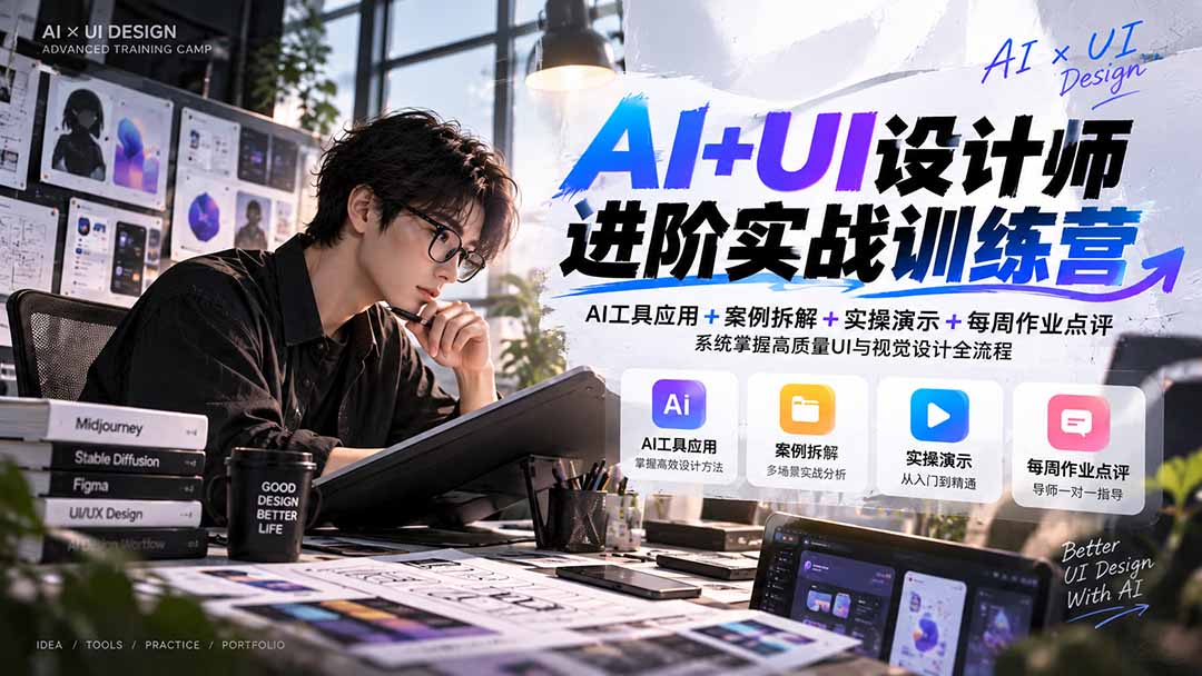 【无水印】AI+UI设计师进阶训练营-第4期:AI工具应用+案例拆解+实操演示+作业点评,掌握高质量UI与视觉设计全流程网络赚钱,项目资源网,副业资源网,兼职项目,网赚课程-副业赚钱-互联网创业-独家轻创IP大圣网创