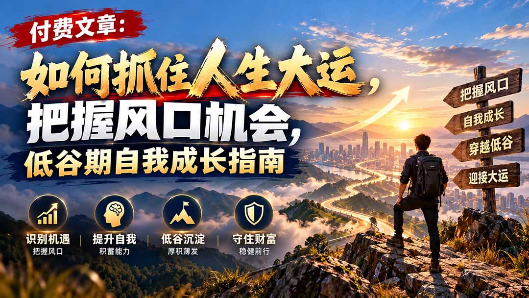 付费文章:如何抓住人生大运,把握风口机会,低谷期自我成长指南网络赚钱,项目资源网,副业资源网,兼职项目,网赚课程-副业赚钱-互联网创业-独家轻创IP大圣网创