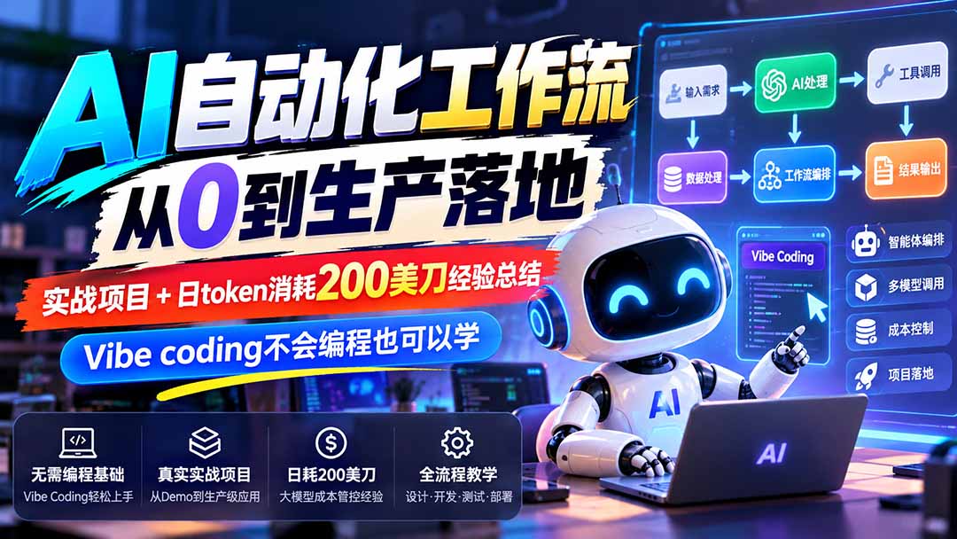 【无水印】AI自动化工作流从0到生产落地,实战项目+日token消耗200美刀经验总结,Vibe coding不会编程也可以学网络赚钱,项目资源网,副业资源网,兼职项目,网赚课程-副业赚钱-互联网创业-独家轻创IP大圣网创