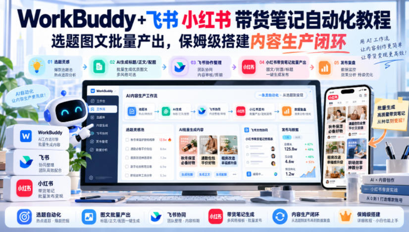 WorkBuddy+飞书小红书带货笔记自动化教程，选题图文批量产出，保姆级搭建内容生产闭环【文档】网络赚钱,项目资源网,副业资源网,兼职项目,网赚课程-副业赚钱-互联网创业-独家轻创IP大圣网创
