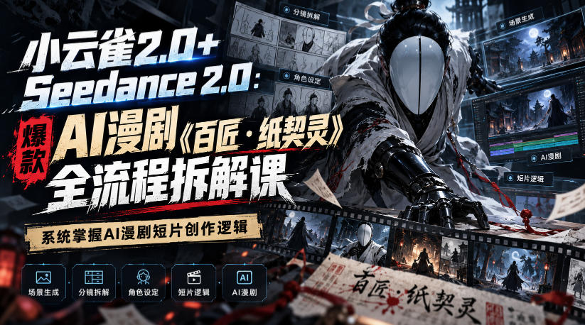 小云雀2.0+Seedance 2.0：爆款AI漫剧《百匠・纸契灵》全流程拆解课，系统掌握AI漫剧短片创作逻辑网络赚钱,项目资源网,副业资源网,兼职项目,网赚课程-副业赚钱-互联网创业-独家轻创IP大圣网创