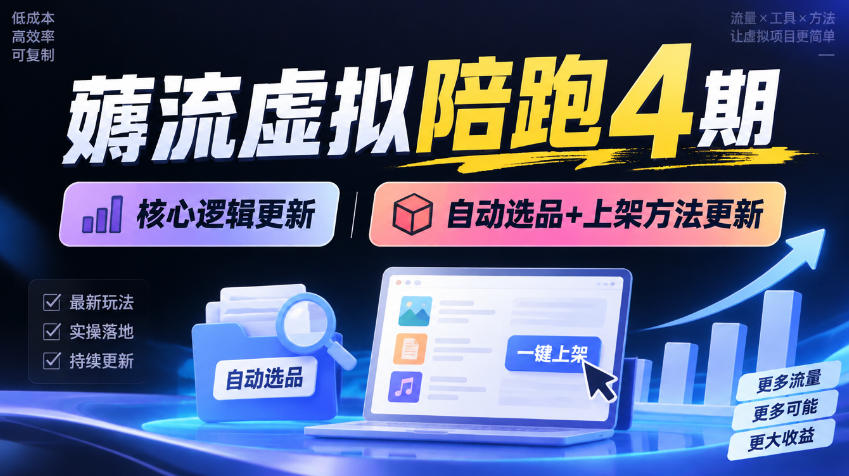 薅流虚拟陪跑4期丨核心逻辑更新丨自动选品+上架方法更新网络赚钱,项目资源网,副业资源网,兼职项目,网赚课程-副业赚钱-互联网创业-独家轻创IP大圣网创