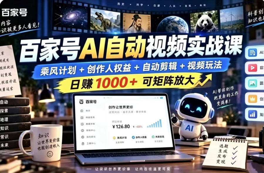 百家号自动矩阵玩法,长期可以做的项目,日入1k+,真正的睡后收入网络赚钱,项目资源网,副业资源网,兼职项目,网赚课程-副业赚钱-互联网创业-独家轻创IP大圣网创