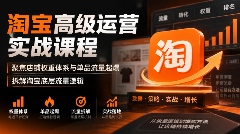淘宝高级运营实战课程,聚焦店铺权重体系与单品流量起爆,拆解淘宝底层流量逻辑网络赚钱,项目资源网,副业资源网,兼职项目,网赚课程-副业赚钱-互联网创业-独家轻创IP大圣网创