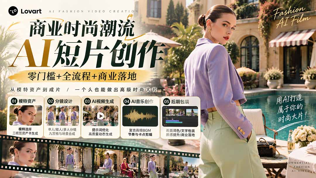 从一张模特图到高级时尚广告大片：AI三视图资产、场景合成、电影分镜、动态生成与复古音乐剪辑实战课网络赚钱,项目资源网,副业资源网,兼职项目,网赚课程-副业赚钱-互联网创业-独家轻创IP大圣网创