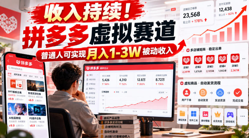 收入持续！拼多多虚拟赛道，普通人可实现月入1-3 W被动收入【揭秘】网络赚钱,项目资源网,副业资源网,兼职项目,网赚课程-副业赚钱-互联网创业-独家轻创IP大圣网创