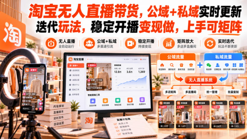 淘宝无人直播带货，公域+私域实时更新迭代玩法，稳定开播变现做，上手可矩阵【揭秘】网络赚钱,项目资源网,副业资源网,兼职项目,网赚课程-副业赚钱-互联网创业-独家轻创IP大圣网创