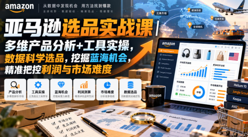 亚马逊选品实战课|多维产品分析+工具实操,数据科学选品,挖掘蓝海机会,精准把控利润与市场难度网络赚钱,项目资源网,副业资源网,兼职项目,网赚课程-副业赚钱-互联网创业-独家轻创IP大圣网创