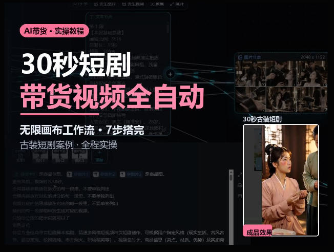 Seedance2.0做短剧带货视频，无限画布工作流·7步搭完古装短剧案例·全程实操网络赚钱,项目资源网,副业资源网,兼职项目,网赚课程-副业赚钱-互联网创业-独家轻创IP大圣网创