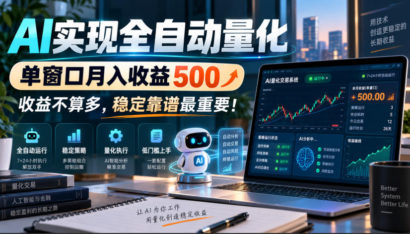 AI实现全自动量化，单窗口月入收益500，收益不算多，稳定靠谱最重要！【揭秘】网络赚钱,项目资源网,副业资源网,兼职项目,网赚课程-副业赚钱-互联网创业-独家轻创IP大圣网创