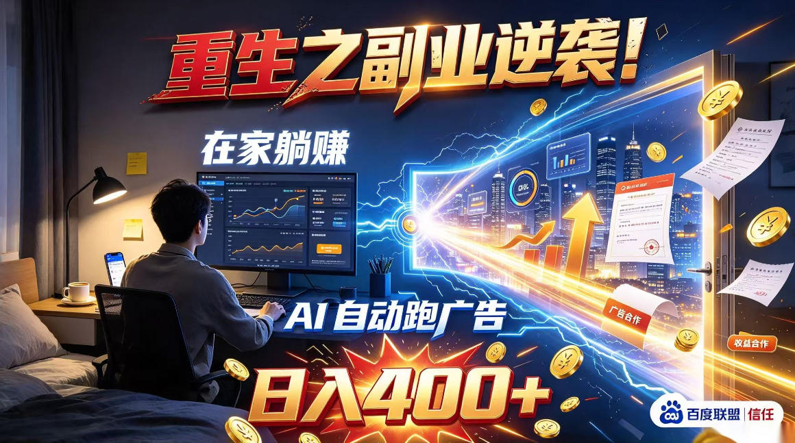 重生之副业逆袭！在家躺赚AI自动跑广告日入400+，无需人工操作【揭秘】网络赚钱,项目资源网,副业资源网,兼职项目,网赚课程-副业赚钱-互联网创业-独家轻创IP大圣网创