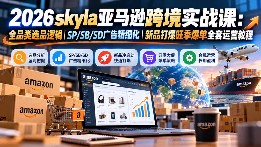 skyla亚马逊跨境实战课-更新1019：全品类选品逻辑｜SP/SB/SD广告精细化｜新品打爆旺季爆单全套运营教程网络赚钱,项目资源网,副业资源网,兼职项目,网赚课程-副业赚钱-互联网创业-独家轻创IP大圣网创