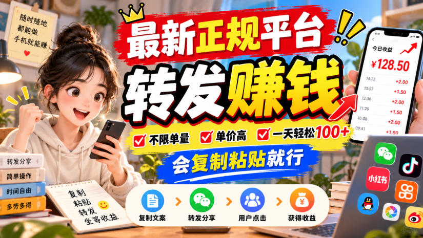 最新正规平台，转发賺钱，不限单量，单价高，一天轻松100+，会复制粘贴就行【揭秘】网络赚钱,项目资源网,副业资源网,兼职项目,网赚课程-副业赚钱-互联网创业-独家轻创IP大圣网创