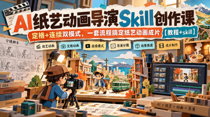 AI纸艺动画导演Skill创作课|定格+连续双模式,一套流程搞定纸艺动画成片【教程+skill】网络赚钱,项目资源网,副业资源网,兼职项目,网赚课程-副业赚钱-互联网创业-独家轻创IP大圣网创