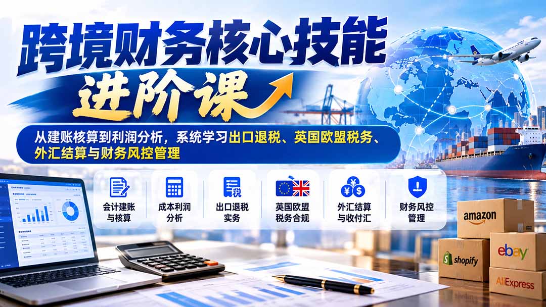 跨境财务核心技能进阶课:从建账核算到利润分析,系统学习出口退税、英国欧盟税务、外汇结算与财务风控管理网络赚钱,项目资源网,副业资源网,兼职项目,网赚课程-副业赚钱-互联网创业-独家轻创IP大圣网创