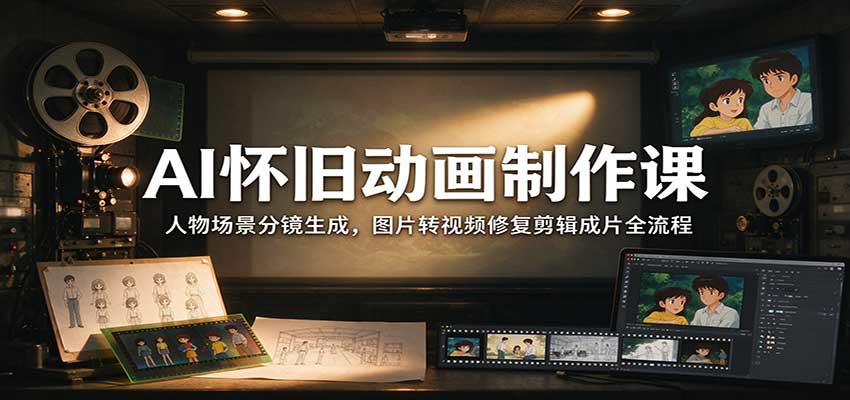 AI怀旧动画制作课:人物场景分镜生成,图片转视频修复剪辑成片全流程网络赚钱,项目资源网,副业资源网,兼职项目,网赚课程-副业赚钱-互联网创业-独家轻创IP大圣网创