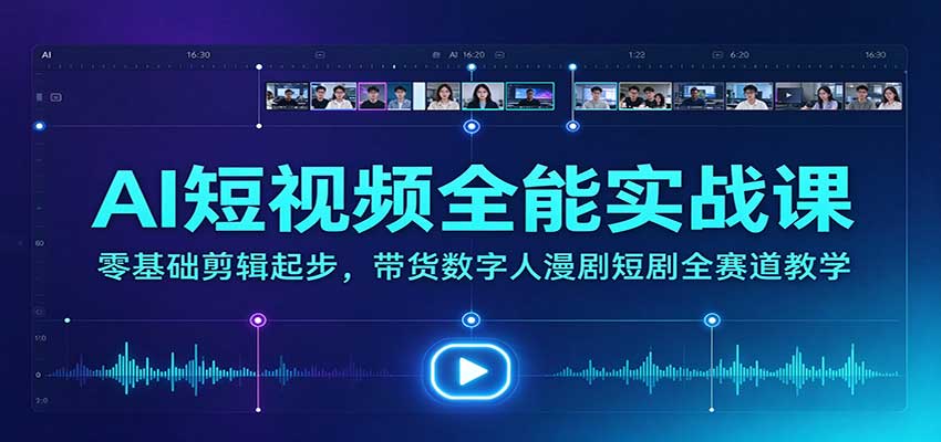 AI短视频全能实战课:零基础剪辑起步,带货数字人漫剧短剧全赛道教学网络赚钱,项目资源网,副业资源网,兼职项目,网赚课程-副业赚钱-互联网创业-独家轻创IP大圣网创