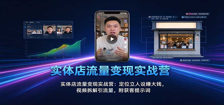 实体店流量变现实战营:定位立人设赚大钱,视频拆解引流量,附获客提示词网络赚钱,项目资源网,副业资源网,兼职项目,网赚课程-副业赚钱-互联网创业-独家轻创IP大圣网创