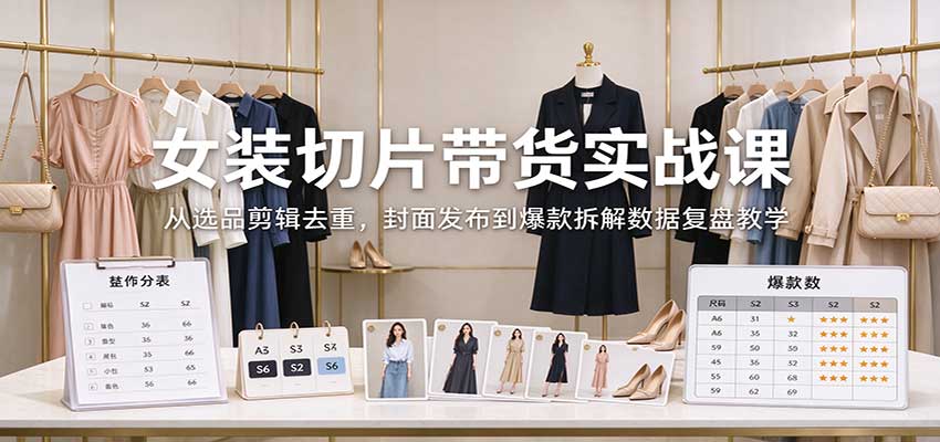 女装切片带货实战课:从选品剪辑去重,封面发布到爆款拆解数据复盘教学网络赚钱,项目资源网,副业资源网,兼职项目,网赚课程-副业赚钱-互联网创业-独家轻创IP大圣网创