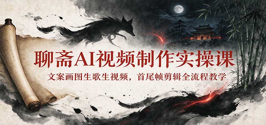 聊斋AI视频制作实操课:文案画图生歌生视频,首尾帧剪辑全流程教学网络赚钱,项目资源网,副业资源网,兼职项目,网赚课程-副业赚钱-互联网创业-独家轻创IP大圣网创