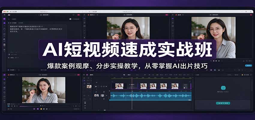 AI短视频速成实战班：爆款案例观摩、分步实操教学，从零掌握AI出片技巧网络赚钱,项目资源网,副业资源网,兼职项目,网赚课程-副业赚钱-互联网创业-独家轻创IP大圣网创