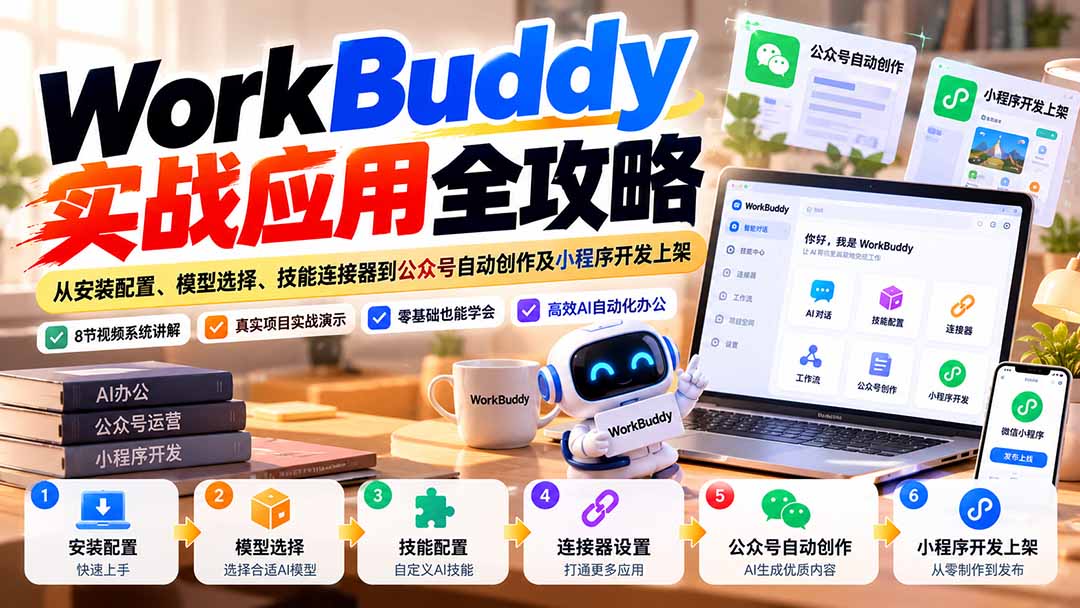 WorkBuddy 实战应用全攻略：从安装配置、模型选择、技能连接器到公众号自动创作及小程序开发上架网络赚钱,项目资源网,副业资源网,兼职项目,网赚课程-副业赚钱-互联网创业-独家轻创IP大圣网创