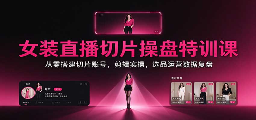 女装直播切片操盘特训课:从零搭建切片账号,剪辑实操,选品运营数据复盘网络赚钱,项目资源网,副业资源网,兼职项目,网赚课程-副业赚钱-互联网创业-独家轻创IP大圣网创