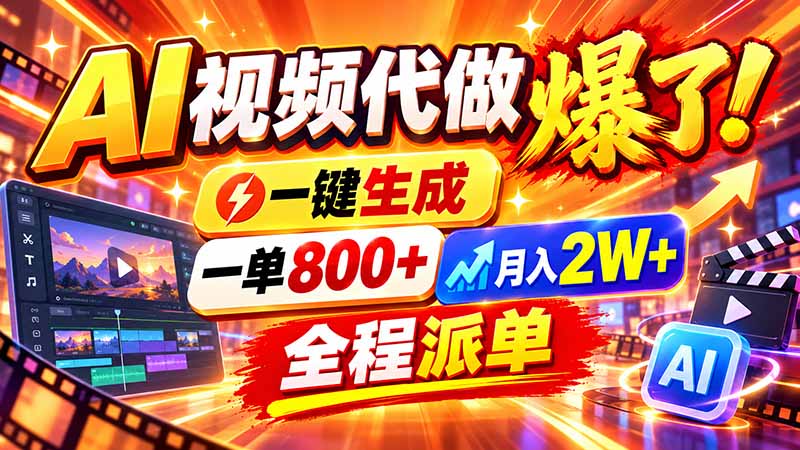 2026年底新赛道，AI视频代做一单800+，小白可做，告别打工网络赚钱,项目资源网,副业资源网,兼职项目,网赚课程-副业赚钱-互联网创业-独家轻创IP大圣网创