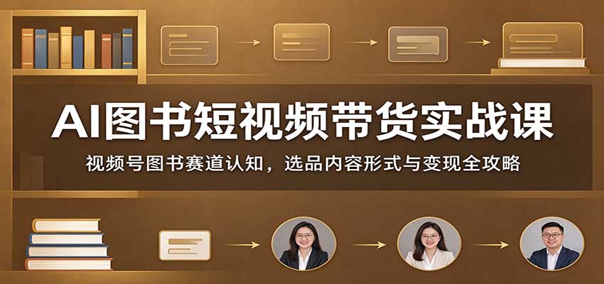AI图书短视频带货实战课:视频号图书赛道认知,选品内容形式与变现全攻略网络赚钱,项目资源网,副业资源网,兼职项目,网赚课程-副业赚钱-互联网创业-独家轻创IP大圣网创
