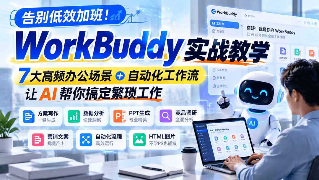 告别低效加班!WorkBuddy实战教学,7大高频办公场景+自动化工作流,让AI帮你搞定繁琐工作网络赚钱,项目资源网,副业资源网,兼职项目,网赚课程-副业赚钱-互联网创业-独家轻创IP大圣网创