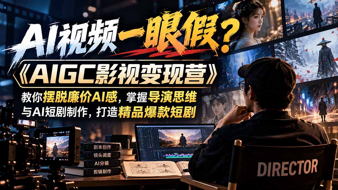 【无水印】AI视频一眼假?《AIGC影视变现营》教你摆脱廉价AI感,掌握导演思维与AI短剧制作,打造精品爆款短剧网络赚钱,项目资源网,副业资源网,兼职项目,网赚课程-副业赚钱-互联网创业-独家轻创IP大圣网创