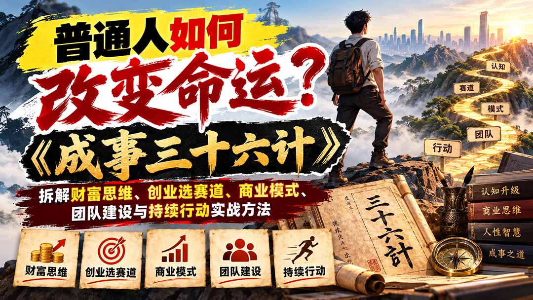 普通人如何改变命运?《成事三十六计》拆解财富思维、创业选赛道、商业模式、团队建设与持续行动实战方法网络赚钱,项目资源网,副业资源网,兼职项目,网赚课程-副业赚钱-互联网创业-独家轻创IP大圣网创