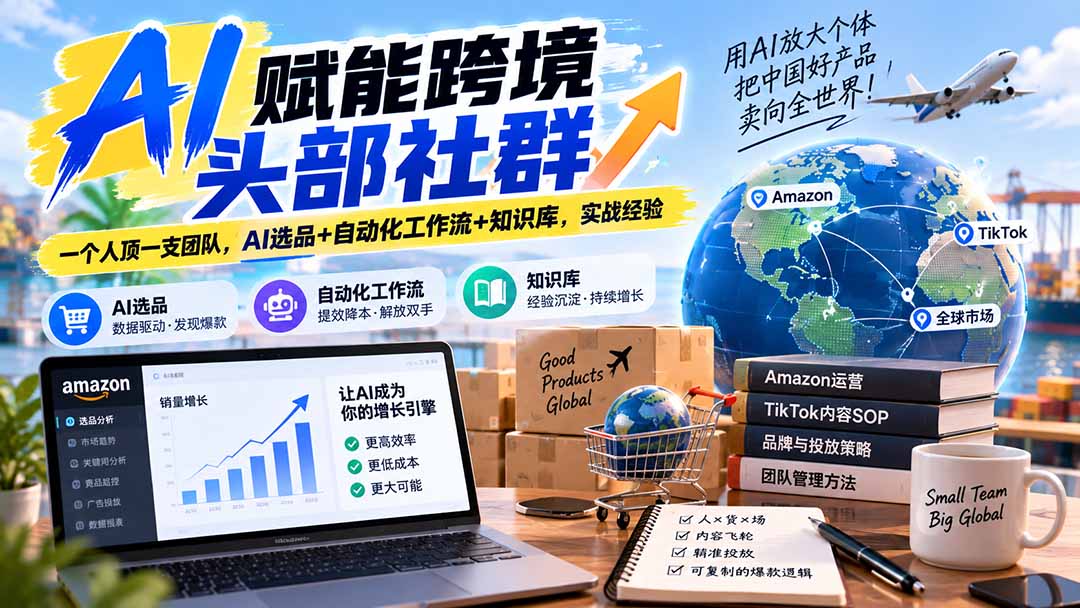 AI赋能跨境头部社群-更新1023:一个人顶一支团队,AI选品+自动化工作流+知识库,实战经验网络赚钱,项目资源网,副业资源网,兼职项目,网赚课程-副业赚钱-互联网创业-独家轻创IP大圣网创