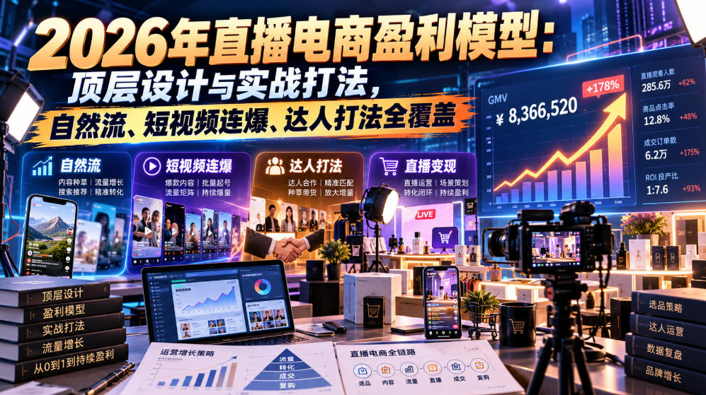 2026年直播电商盈利模型:顶层设计与实战打法,自然流、短视频连爆、达人打法全覆盖网络赚钱,项目资源网,副业资源网,兼职项目,网赚课程-副业赚钱-互联网创业-独家轻创IP大圣网创