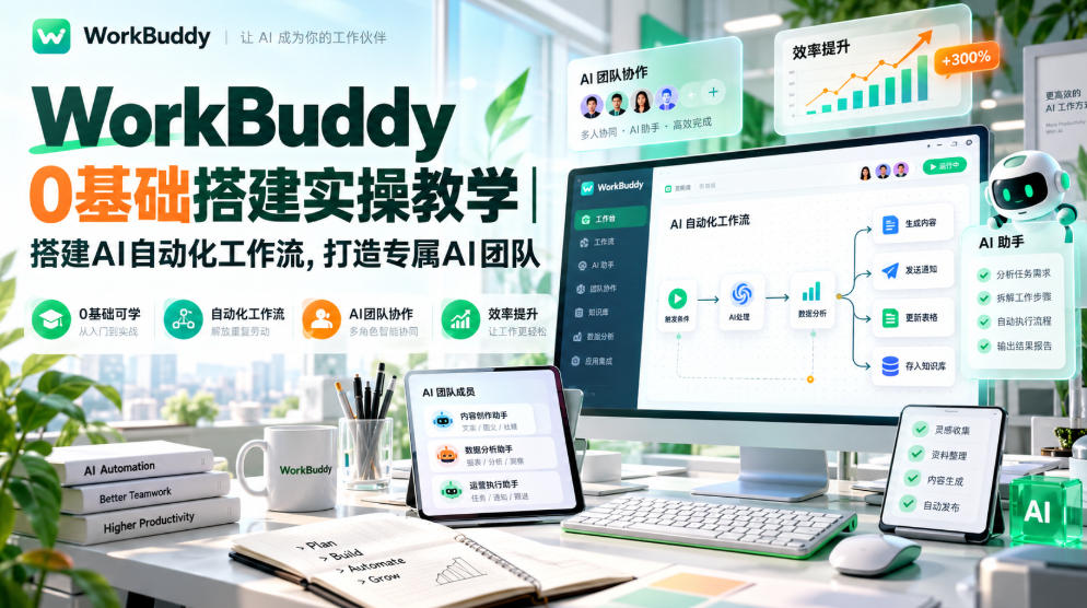WorkBuddy 0基础搭建实操教学｜搭建AI自动化工作流，打造专属AI团队网络赚钱,项目资源网,副业资源网,兼职项目,网赚课程-副业赚钱-互联网创业-独家轻创IP大圣网创