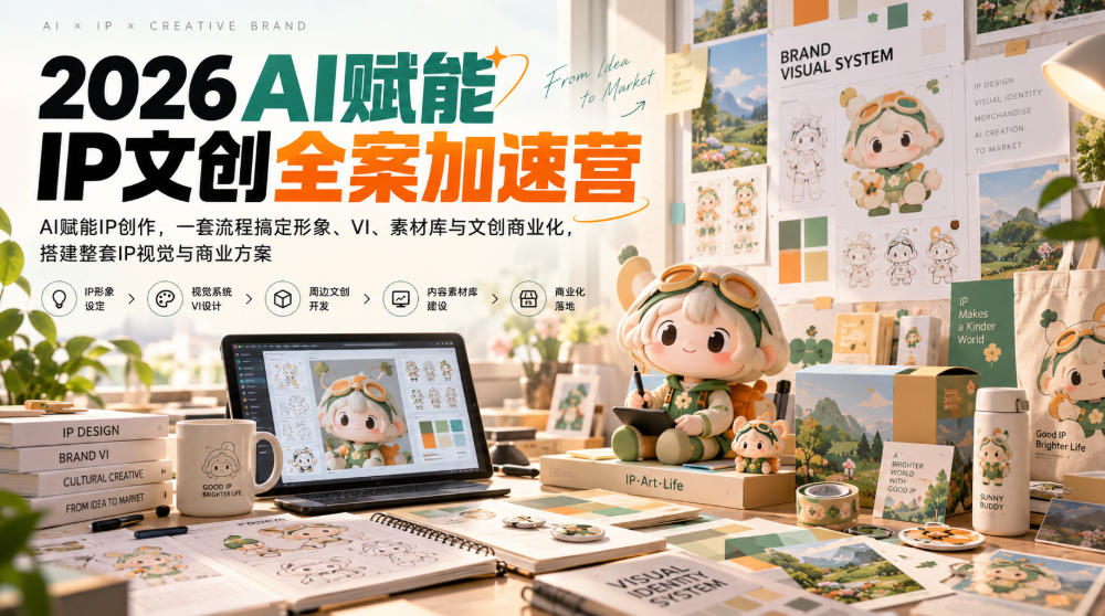 2026AI赋能ip文创全案加速营,AI赋能IP创作,一套流程搞定形象、VI、素材库与文创商业化,搭建整套IP视觉与商业方案网络赚钱,项目资源网,副业资源网,兼职项目,网赚课程-副业赚钱-互联网创业-独家轻创IP大圣网创