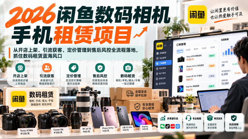 2026闲鱼数码相机手机租赁项目，从开店上架、引流获客、定价管理到售后风控全流程落地，抓住数码租赁蓝海风口网络赚钱,项目资源网,副业资源网,兼职项目,网赚课程-副业赚钱-互联网创业-独家轻创IP大圣网创